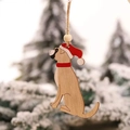 Wooden Christmas dog ornament with a red holiday hat and scarf on a snowy tree branch - Black Face Dog (P-Z34)