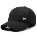 Men's winter black baseball cap with thermal lining and fashion mountain peak patch - Black