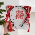 Christmas cat ear headband with red sequins and white fur trim on display card - No.11 Red Cat Ear Tassel