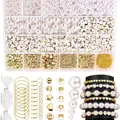 DIY jewelry making kit featuring diverse pearls, gold star beads and letter charms in a box - Style 8: 1120PCS 24 Grids CCB Pearls