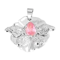 Silver flower pendant with a sparkling pink pear-cut zircon stone for DIY jewelry - Style 8 (Silver Petal Wing Pink Gem)