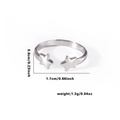 Detailed view of silver stainless steel star ring with size and weight measurements - Adjustable Open / Silver-Double Star (TYR0567)