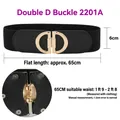 Elastic black wide waist belt with golden double D-buckle for dresses, model 2201A - Double D Buckle 2201A (Black)