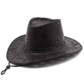 Detail of dark brown cowboy hat with vintage texture, cross stitching and metal eyelets - M (56-58cm) / Black