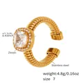 Detailed macro view of gold braided ring band with square 5A zircon inlay and textures - US 7 / Square Zirconia Spiral Open Ring (A389-Gold Ring)