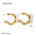 Pendientes de aro en C de acero inoxidable chapado en oro de 18k con diseño ondulado - Dorado (JDE2311010)