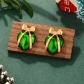 Vintage grüne Emaille Weihnachtsgeschenk Ohrstecker mit goldener Schleife und Kristall - Grüne Geschenkbox-Form / Grüne Geschenkbox