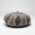 Berretto vintage in lana con motivo a rombi grigio e marrone, stile college classico - Grigio