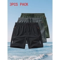 3-pack of men's quick-dry sports shorts in black, grey, and olive with drawstring waist - S / Black+Dark Grey+Army Green
