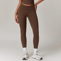 Dark coffee high-waisted yoga pants with brushed texture and butt-lifting design - S / Bottoms / Chocolate Brown