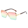 Fashionable oversized square sunglasses with gradient lenses and golden metal temples - Gold Frame Pink Green Lens