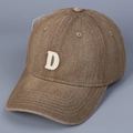 Detail of a brown washed denim baseball cap featuring white 3D letter D patch embroidery - M(56-58cm) / Camel