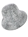 Detailed close-up showing silver rhinestones on a stylish disco bucket hat fabric - Full Rhinestone Silver Bucket Style