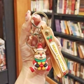 3D cartoon reindeer Christmas keychain with brown silicone strap and gold lobster clasp - Christmas Reindeer (Gold Keychain)