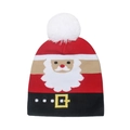 Bonnet de Noël en tricot pour adultes avec motif Père Noël et pompon blanc décoratif - Père Noël (B)