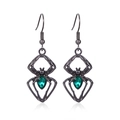 Gothic black spider hook earrings featuring vibrant green gemstone spider bodies - 21.Gun Black Spider with Green Gem Earrings
