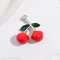 Creative cherry pendant with red fruit charms and green leaves on a white background - VD1658 White Gold Red Enamel Green Zircon Cherry