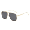 Polarized aviator sunglasses with gold hexagonal metal frames and dark grey lenses - Gold Frame Black Grey