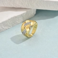 Two-tone gold plated woven crisscross ring with crystal accents and adjustable open design - Gold Woven Criss-Cross Rhinestone Style (JZ0051-1)