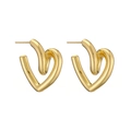 Minimalist 18K gold plated hollow heart-shaped pea stud earrings for women - Gold Heart