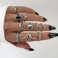 Set di 11 anelli vintage in argento con motivi a serpente, piuma e tai chi stile boho - Punk Vintage Set Anelli Serpente Yin Yang 11 Pezzi / Argento Antico