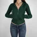 Slim fit dark green zip-up hoodie cardigan for women featuring knit fabric and pockets - S / Dark Green