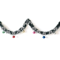 2M Green Christmas tinsel garland with white edges, silver bows and colorful ornaments - Dark Green White Edge + 6 Colorful Balls + 12 Silver Bows