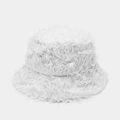 Close-up of white plush faux fur texture on a warm winter bucket hat for couples - M (56-58cm) / White