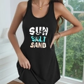 Damen Ärmelloses Nachthemd in Schwarz mit Sun Salt Sand Aufdruck für entspannte Abende - S / Schwarz (Englischer Druck)