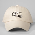 Berretto da baseball in tela beige con scritta Keep Smiling e grafica smiley - Taglia unica / Beige