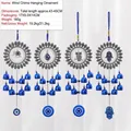 Blue Turkish style wind chimes featuring owl, elephant, and evil eye resin ornaments - Elephant And Hamsa Hollow Style (1038风铃)