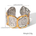 Detail of rose embossed ring showing dimensions 1.97cm diameter and silver gold finish - Rose Hammered Two-tone Ring (HC-R30507)