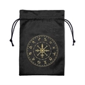 Thick velvet 13x18cm drawstring tarot bag with gold zodiac and mystic rune symbols - Twelve Zodiac/Black