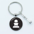 Metal chess keychain with white pawn pattern round pendant and small 3D charm detail - Pawn Silhouette