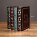 Set of four vintage decorative book boxes in deep green, red, blue, and brown tones - Model B Large