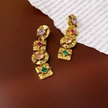 Vintage gold plated geometric earrings with tassels and multicolor gemstones - 116# Silver Earring Post Vintage Colorful Rhinestone Earrings