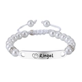 Customized white pearl baby bracelet with silver bar and engraved heart design - Pearl - Kids Bracelet