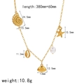 Golden stainless steel beach necklace with shells, starfish, pearl and size parameters - Marine Style Necklace(TN3405)