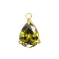 Pear cut olive green zircon pendant with gold plated stainless steel prong setting - Steel Color Setting / Aug Peridot Green (Zirconia)