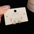 Three-pair gold stud set with butterfly tulip and pink pearl drops on S925 silver pins - Gold-Tulip Flower Set (87#)