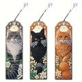 Set di 3 segnalibri fai da te pittura diamante gatto in pelle PU con perline di cristallo - SQ-9 (Gatti Realistici/3 Varietà di Colore Set di 3)