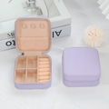Boîte à bijoux portable en similicuir violet avec fermeture éclair et velours - 10*10*5cm / Lilas Clair Grain Croisé