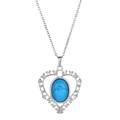 Silver heart pendant necklace with turquoise stone and filigree work on white background - Blue Turquoise