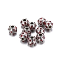 Silver stainless steel spacer beads with red rhinestones for DIY bracelet making - 7mm Red (KLJ2242-Z)