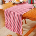 Nordic style red and white checkered table runner on a wooden dining table setup - 30*140cm / Red Plaid