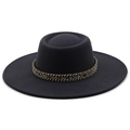 Detail of wide brim felt fedora hat featuring ethnic style colorful braided band - M (56-58cm) / Dark Gray