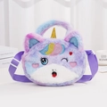 Cute purple plush unicorn shoulder bag for girls with rainbow handle and golden horn - Squinting Eyes Purple Gradient