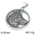 Vintage stainless steel round Viking wolf pendant with 37mm hollowed texture design - Hollow Side Wolf Head Pendant (No Chain) (KP116382-MZOZ)