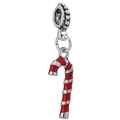 Red and silver enamel candy cane charm bead for DIY Christmas jewelry making - Red & White Christmas Cane Charm (Enamel)