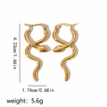 Detailed view of gold snake earrings with dimensions 4.23cm by 1.74cm and weight 5.6g - 18k Gold Plated Stainless Steel / Polished Snake Style (TE6058)